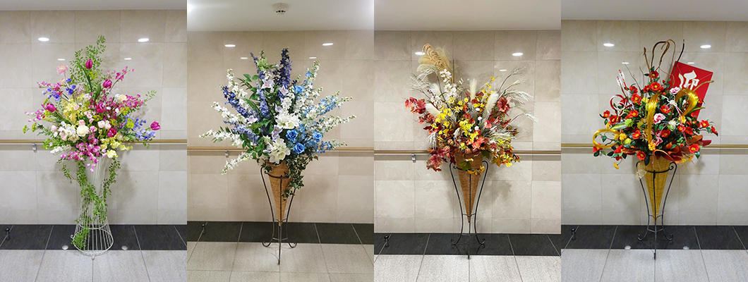 マンションエントランスの造花アレンジメント