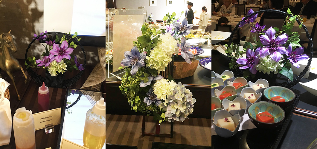 ホテルレストランの造花アレンジメント