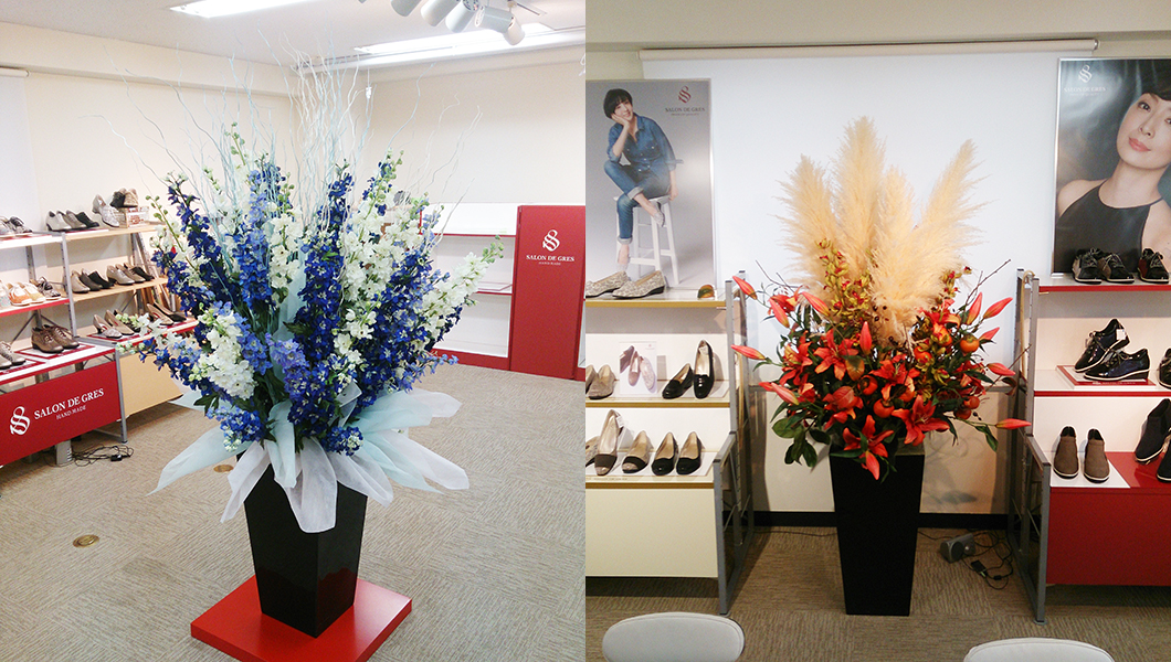 展示会の大型造花装飾